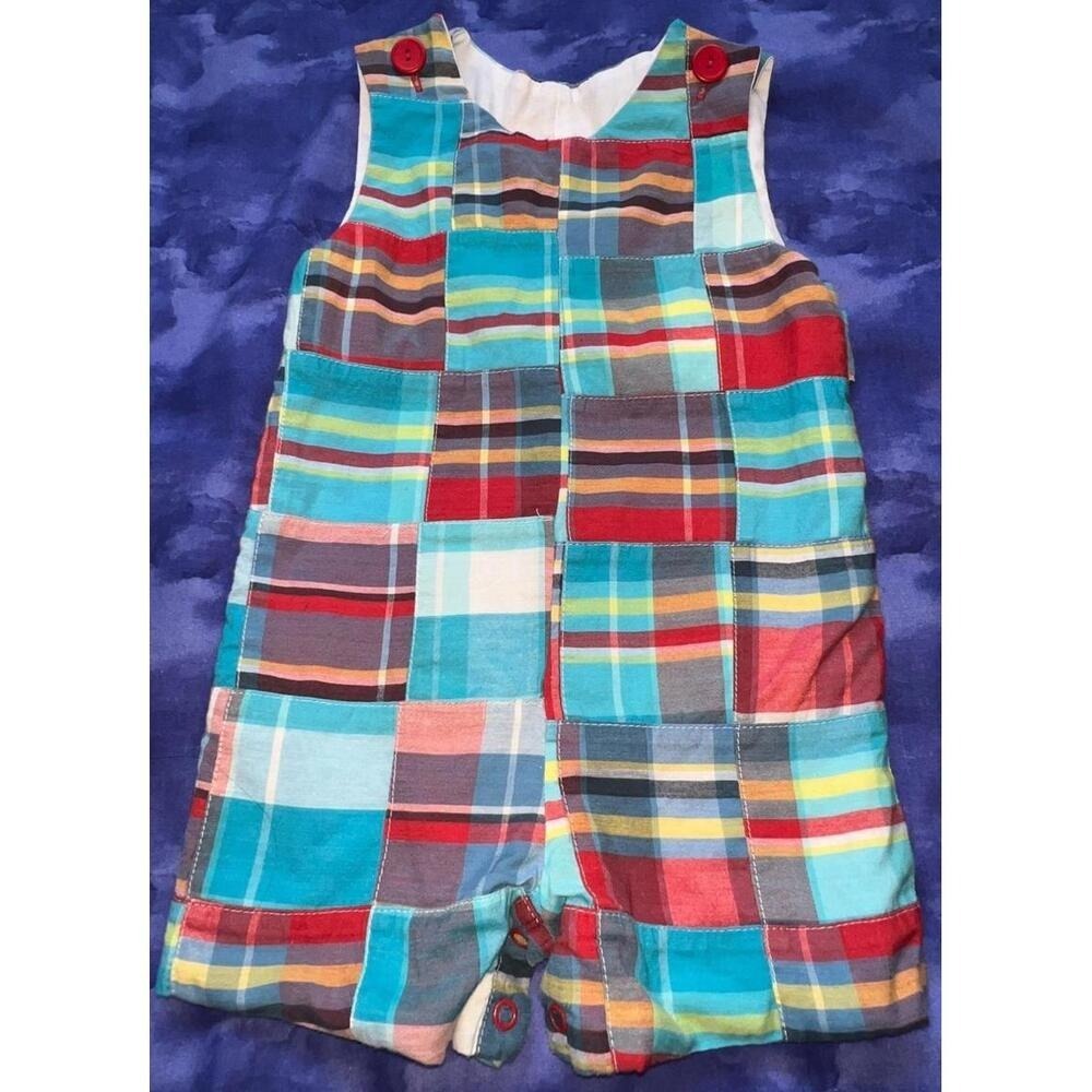 Kelly's Kids Patchwork Plaid Romper‎ Jumper 18M Red Blue Yellow